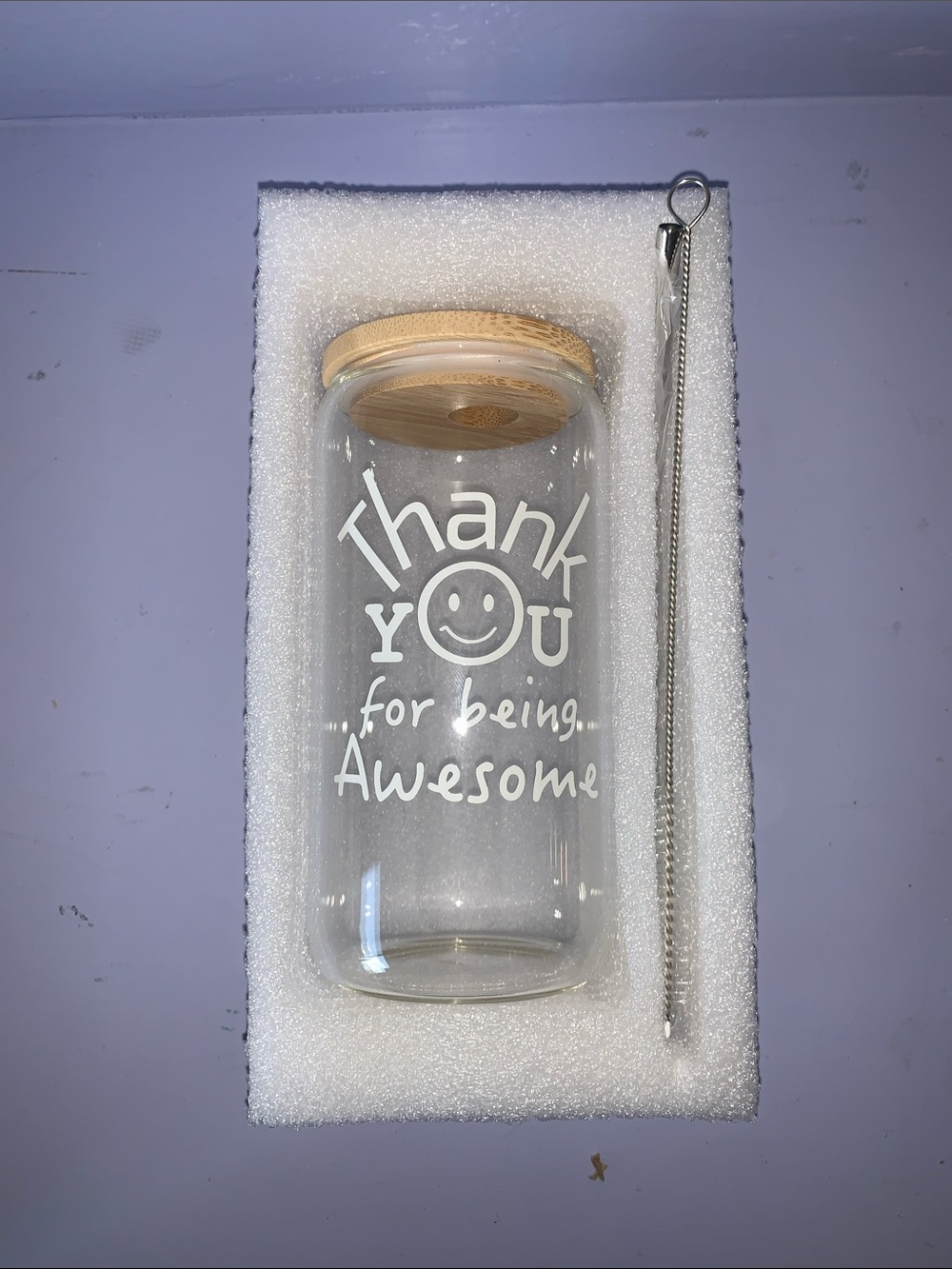 NIB Glass Tumbler with Straw and Straw Cleaner